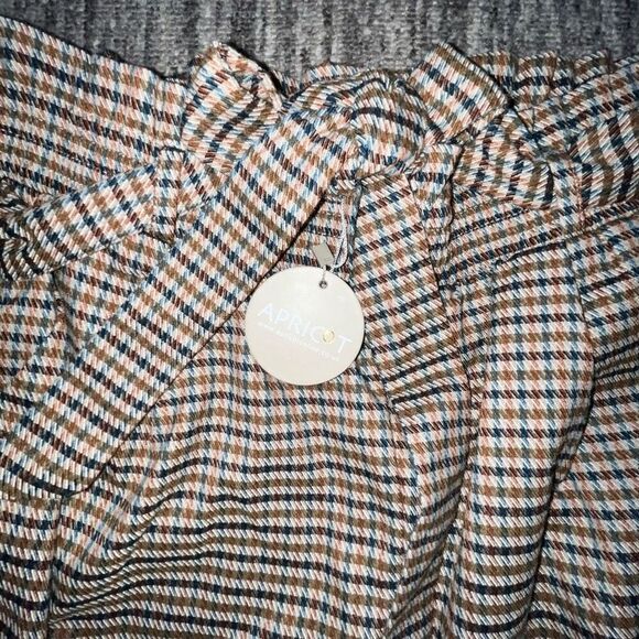 Apricot Clothing Womens 10 Houndstooth Paperbag Pants Brown Tan Tie Waist NWT - Picture 2 of 10
